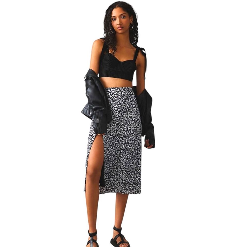 Maeve By Anthropologie The Lille Floral Side-Slit Midi Skirt Size 2
